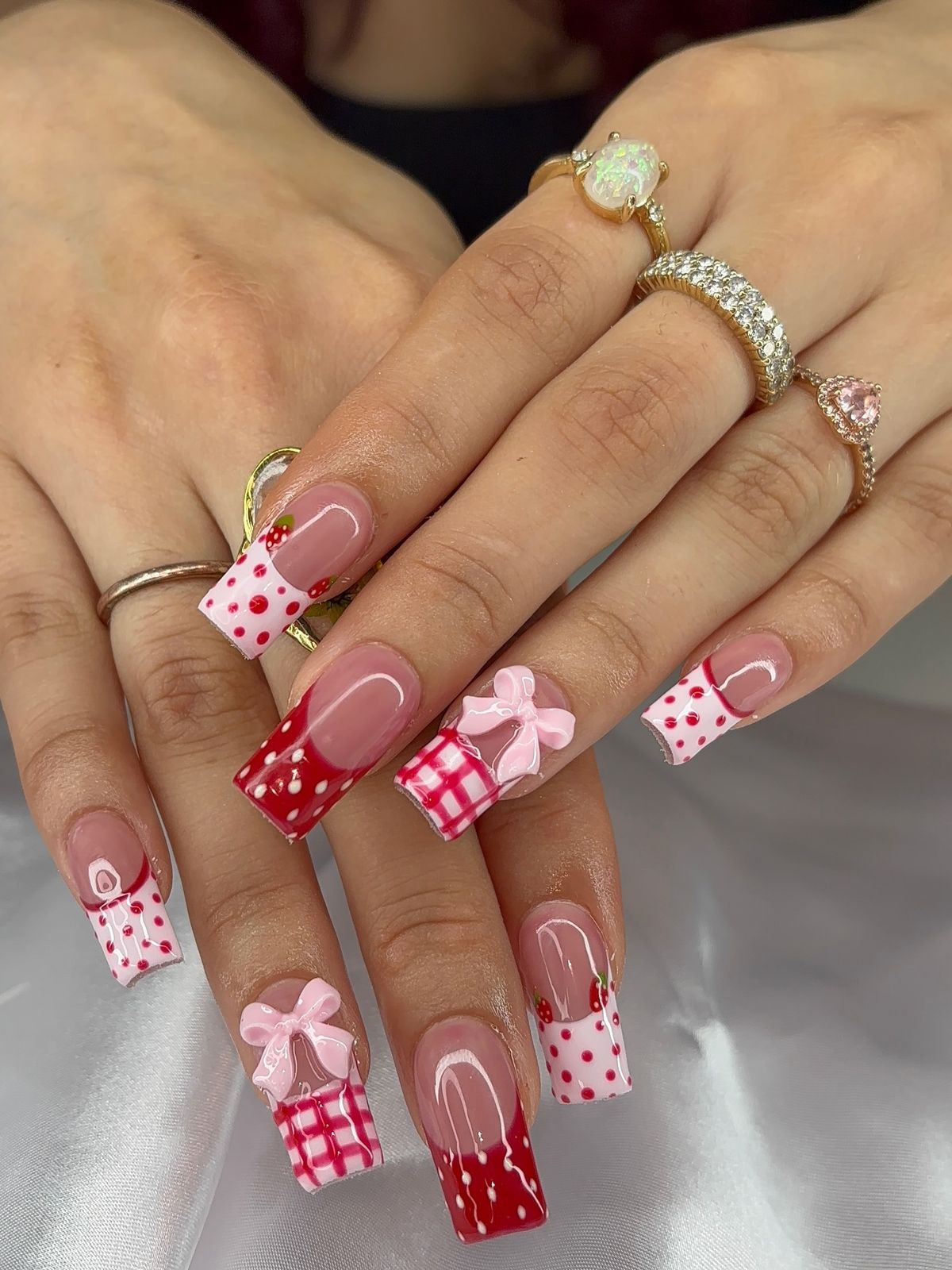 red and nude cherry nails