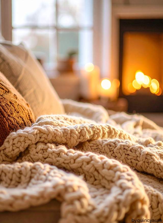 Vintage living room with lace and crochet textiles