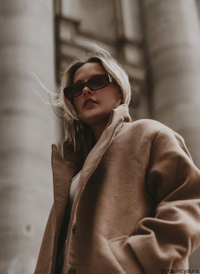 Woman wearing a long oversized wool coat