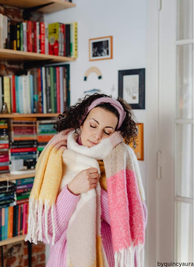oversized scarf wrapped around a woman's neck