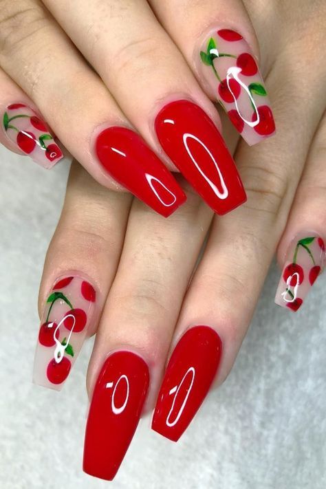 red cherry inspired nails