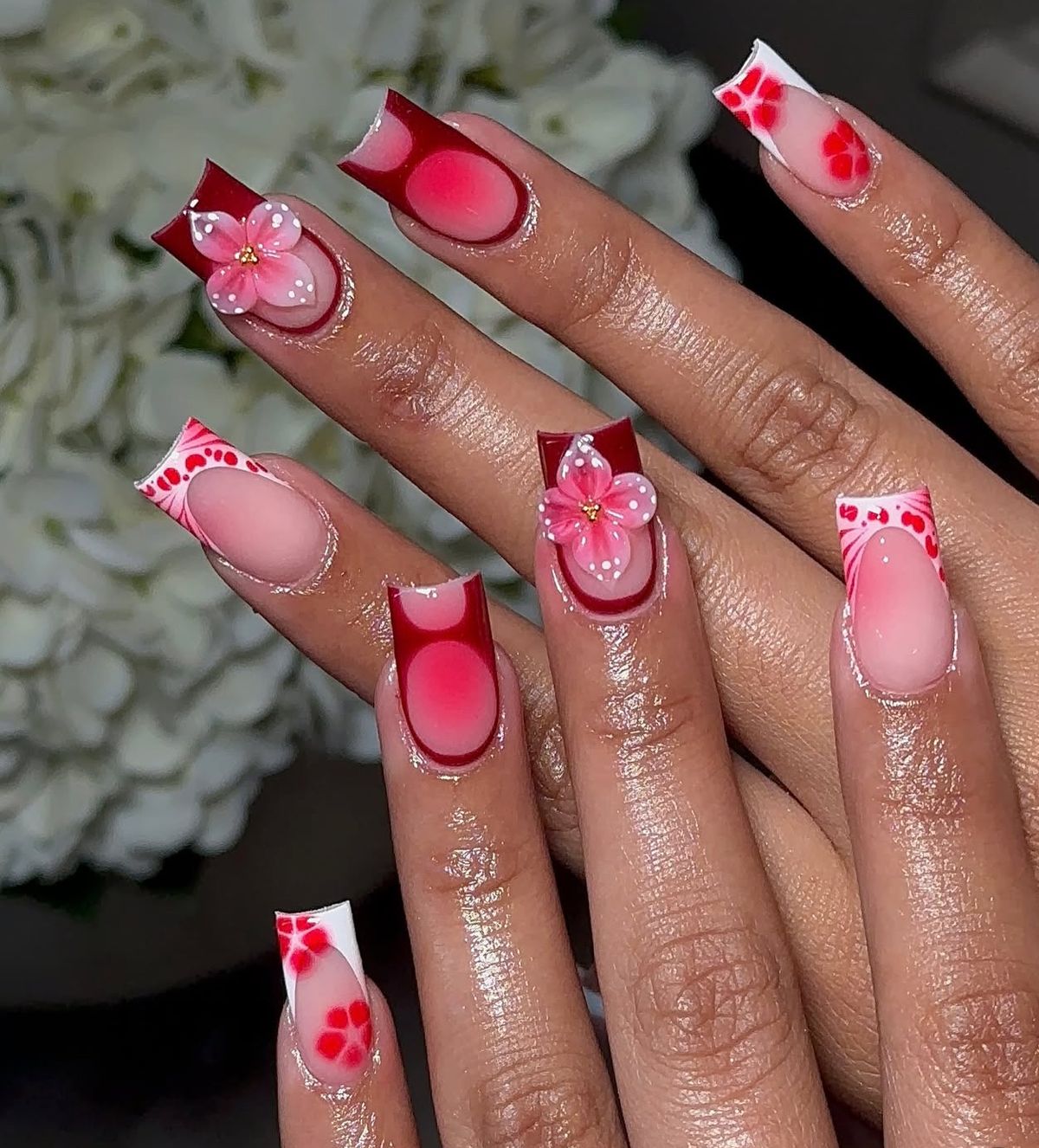 floral art nails for valentine day