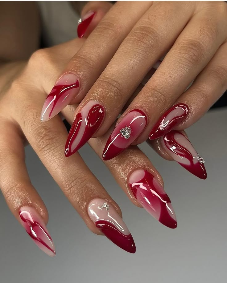 Red heart for valentine day nails idea