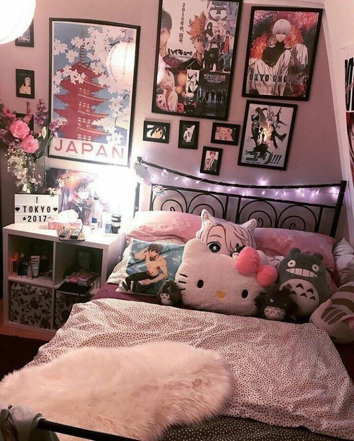 Teen girl bedroom with anime-themed decor