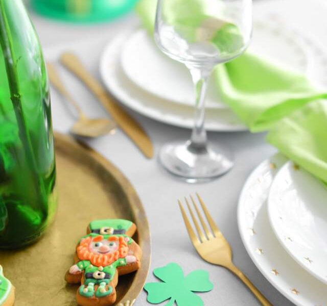An image of a decorated table for st patricks day.