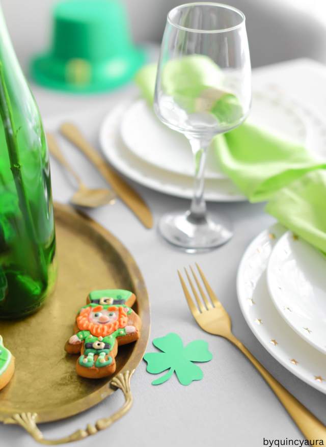 An image of a decorated table for st patricks day.