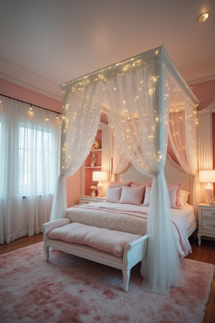 Teen girl bedroom with princess fairy tale theme