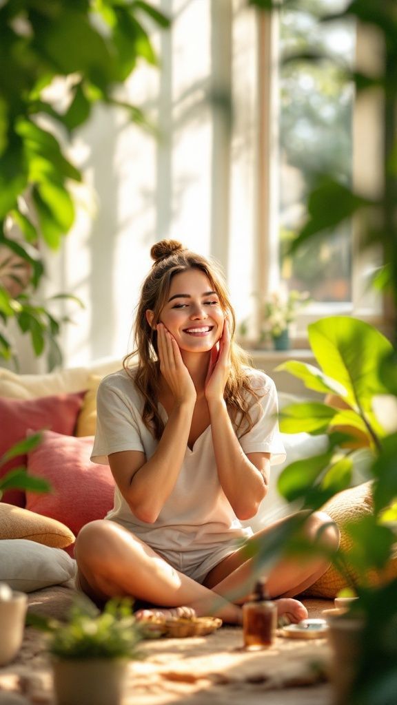 A person doing a simple act of self-care at night to relax before sleep.