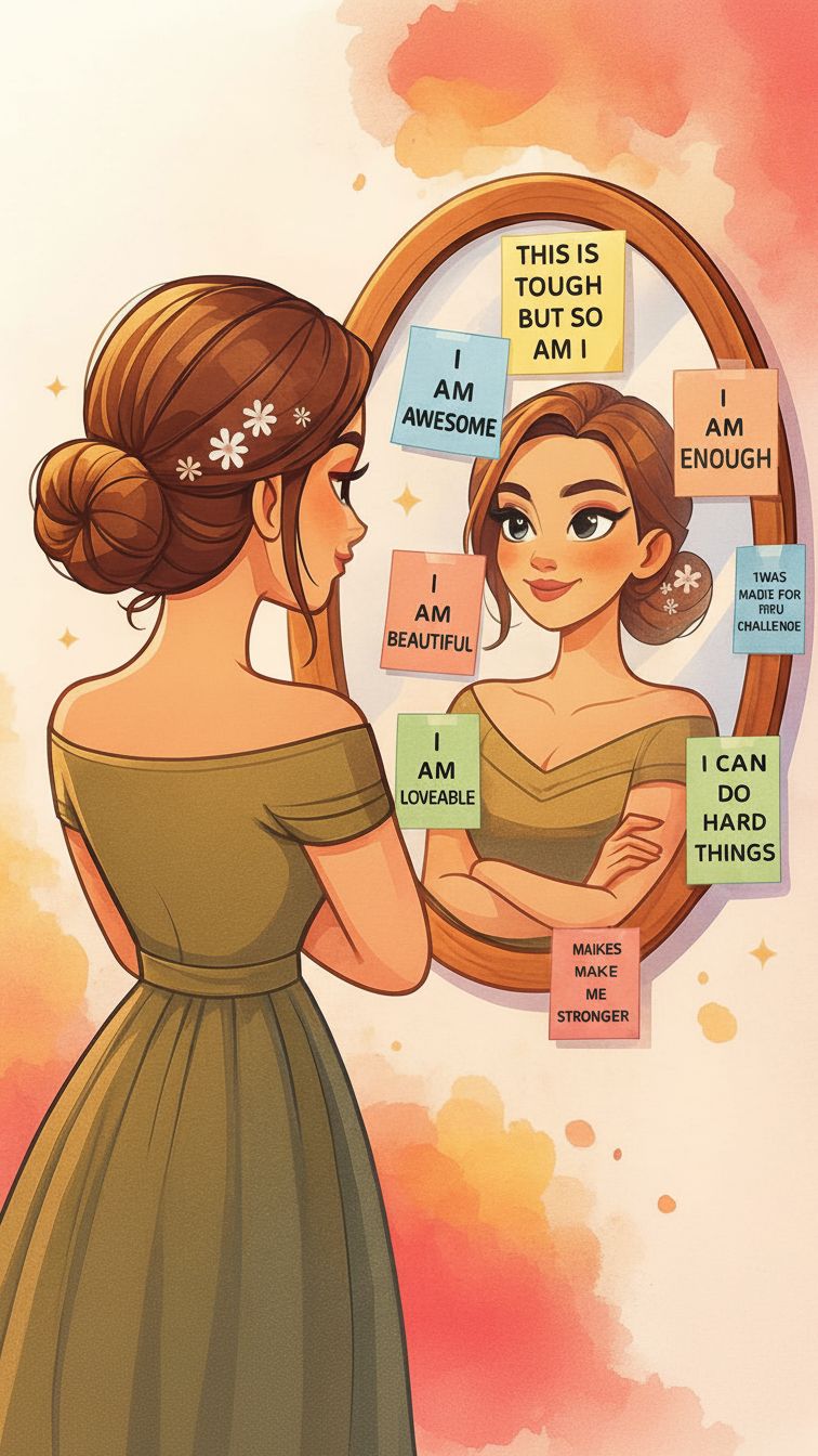 An image of someone speaking kindly to herself