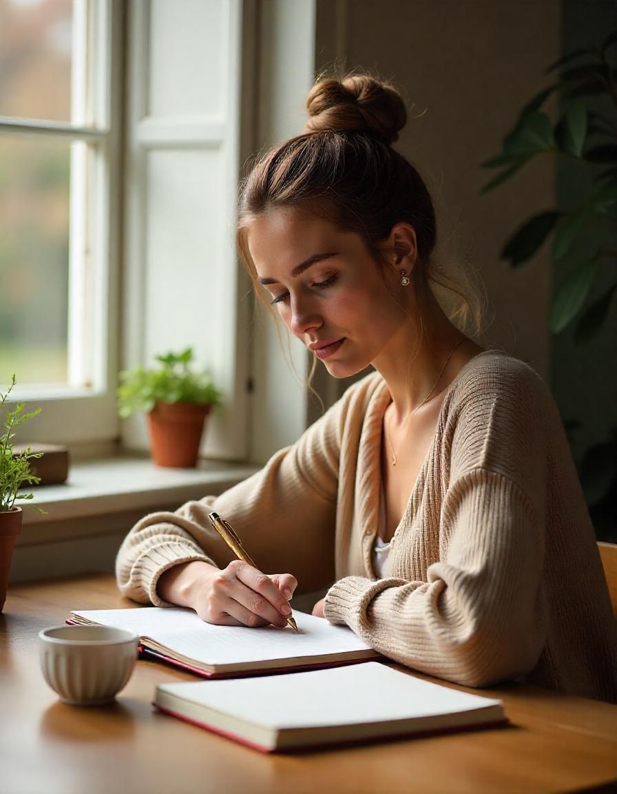 A lady journaling in the morning.