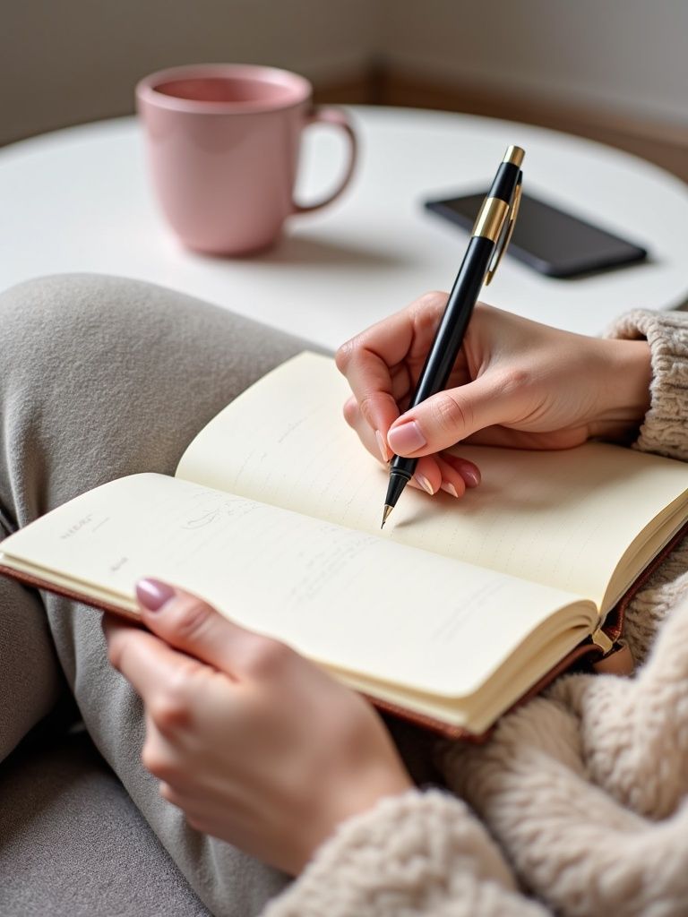  A lady writing a to do list for the day.
