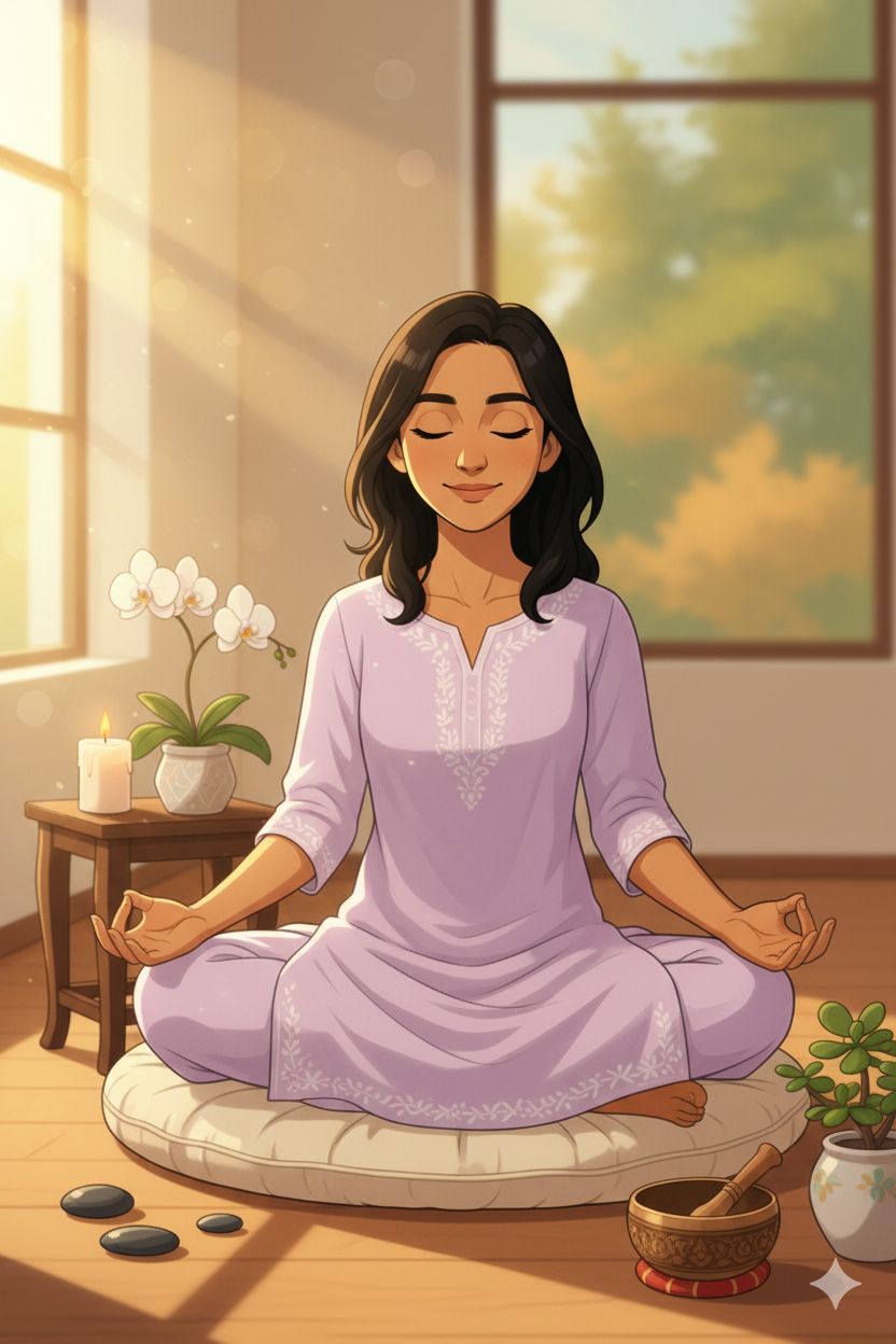 An image of a girl meditating.