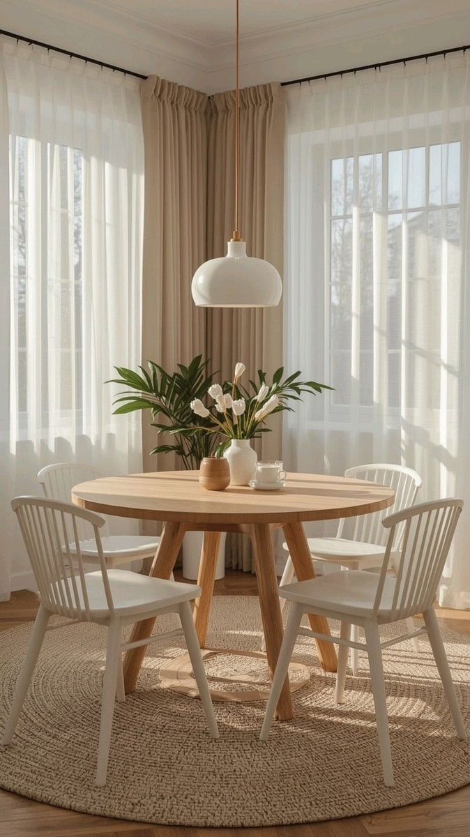 Small dining table on a soft neutral rug