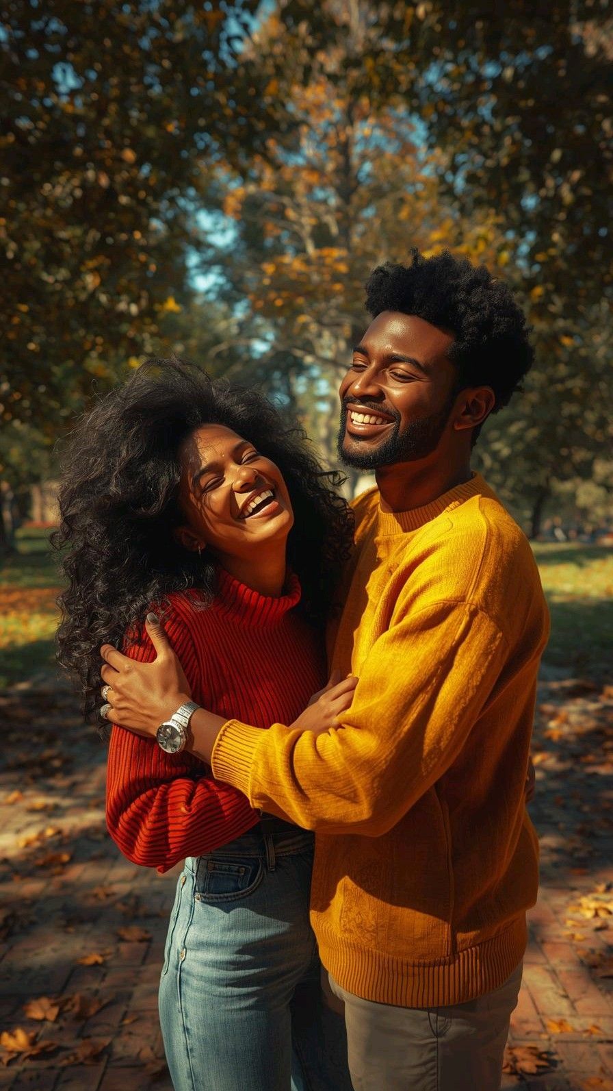  A couple Laughing at something interesting while outdoors