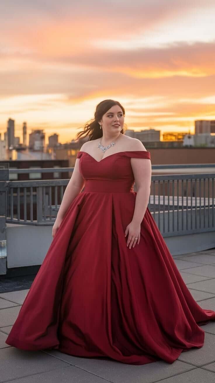 A lady wearing a ball gown for prom