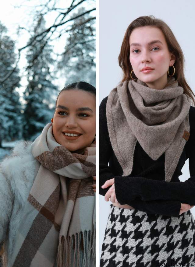 comparison between a lady wearing a proper winter jacket and a lady who is not. 