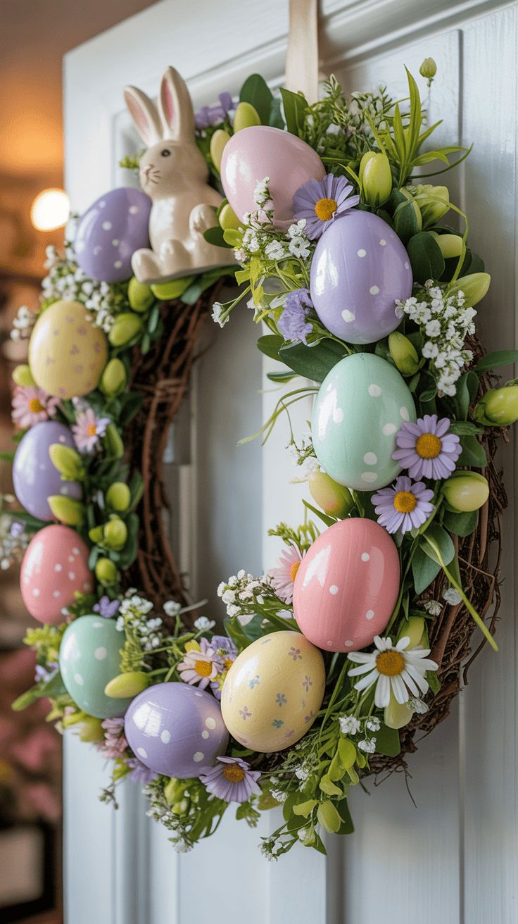 Easter Wreath with Flowers and Eggs