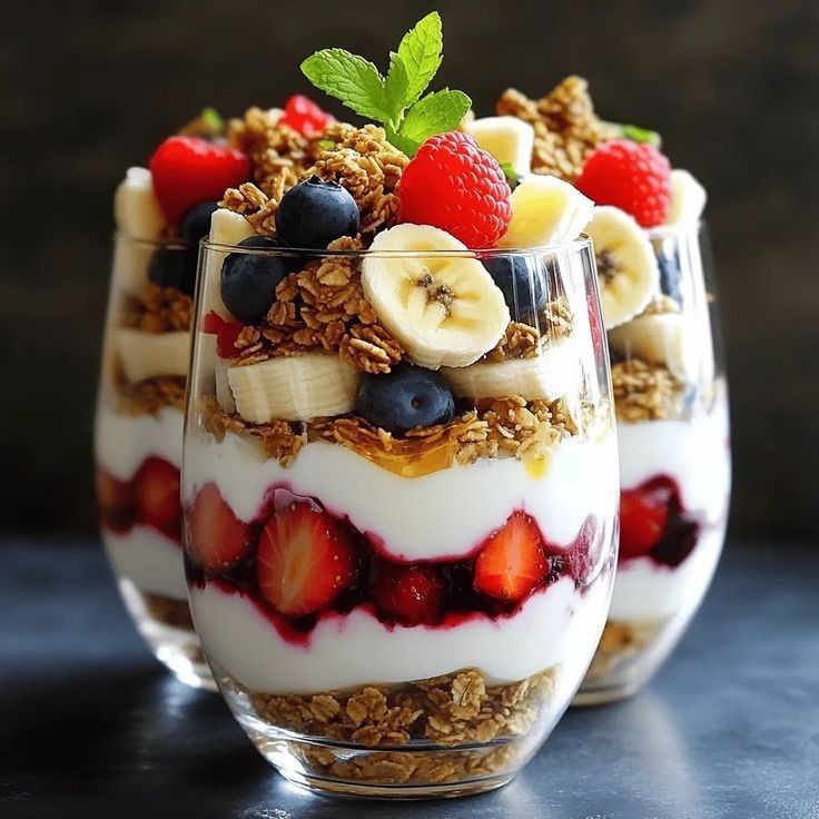 Fruit and yoghurt glass parfait
