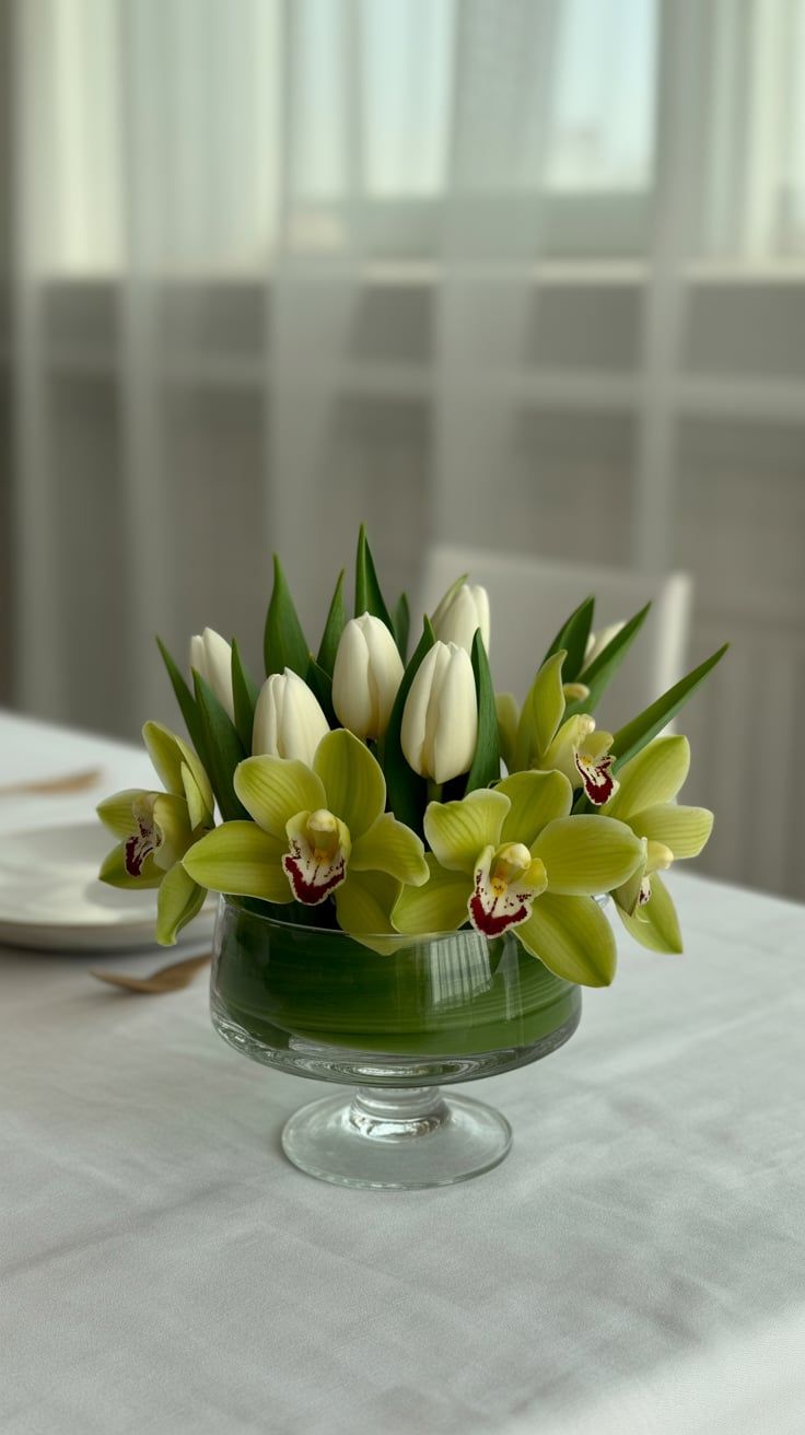 Minimalist White & Green Centerpiece