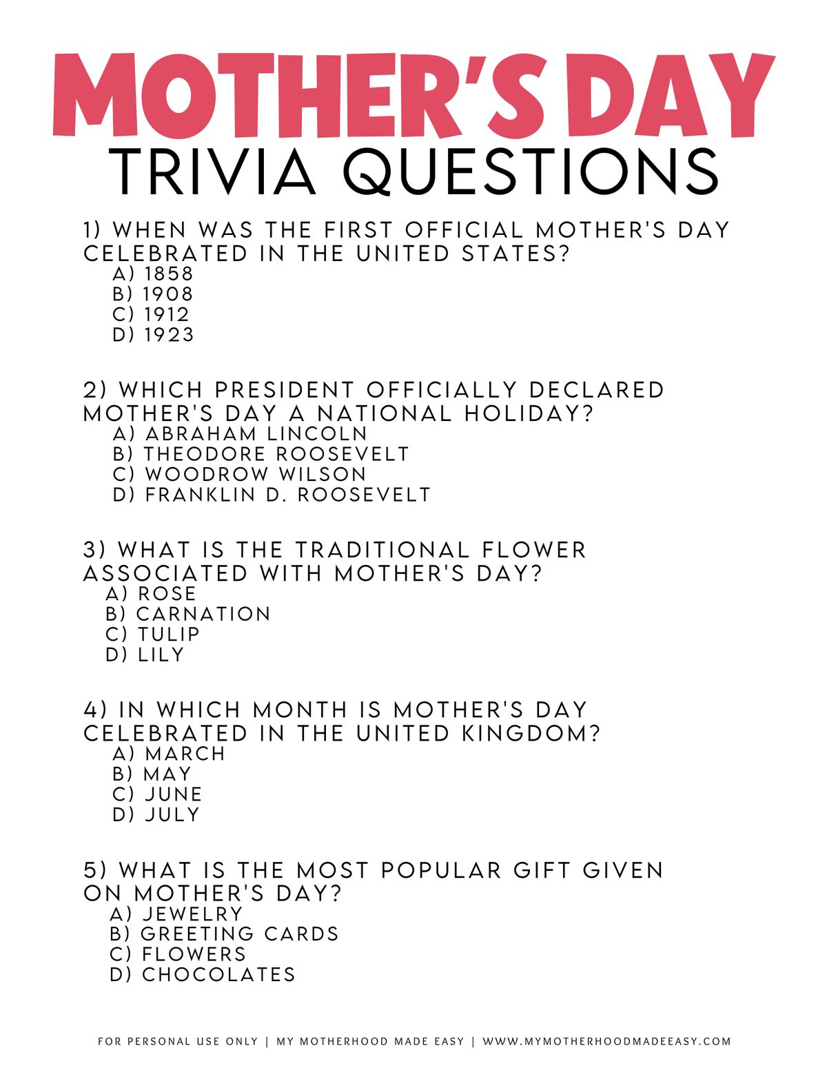 Mother’s Day Trivia