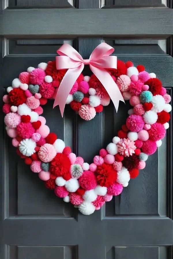 felt heart and pom pom wreath