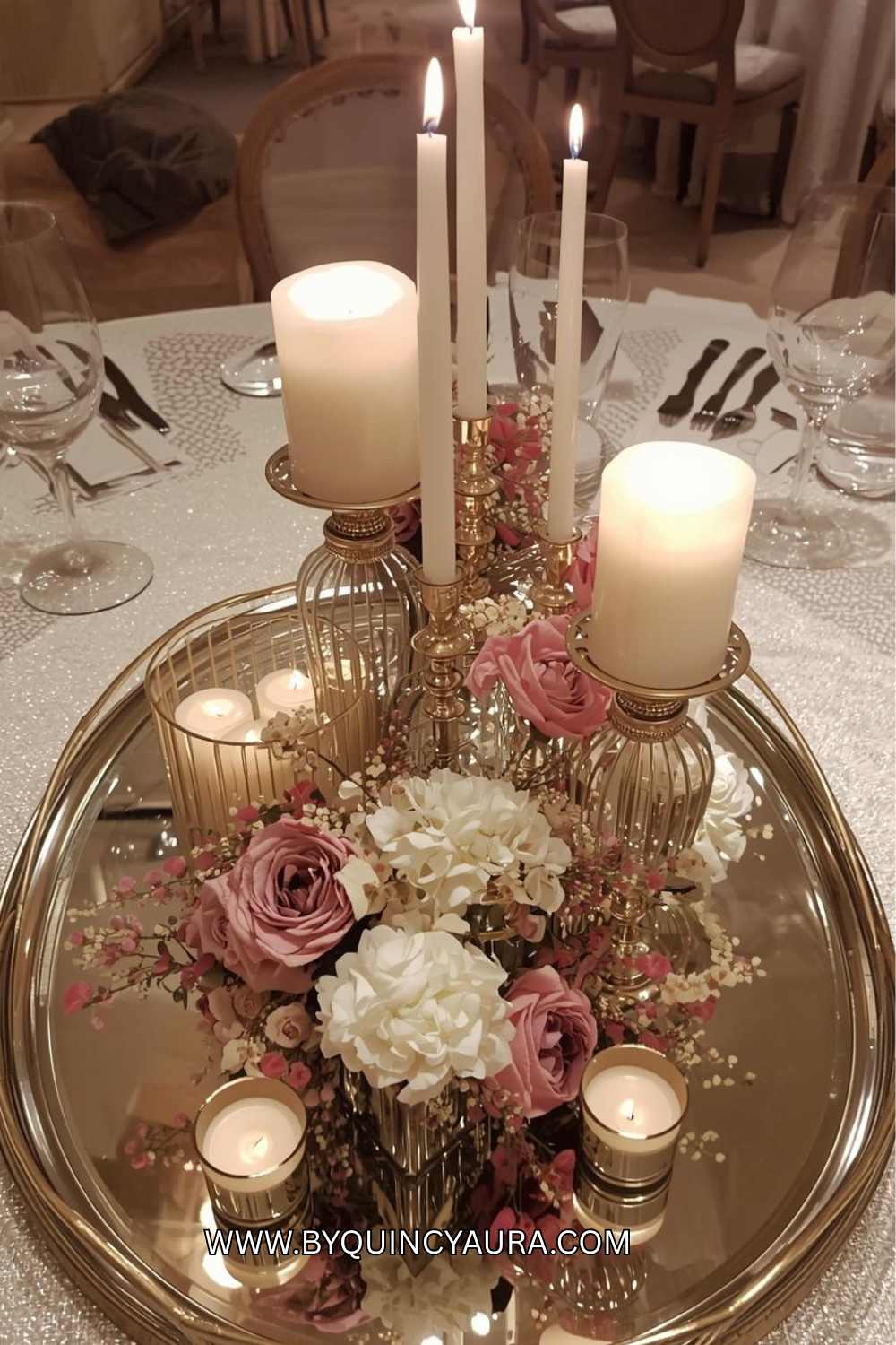 mirror tiered centerpiece
