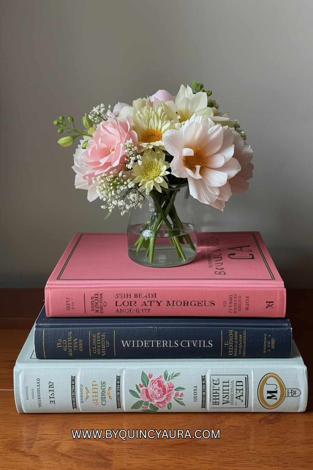 book stacked centerpiece 