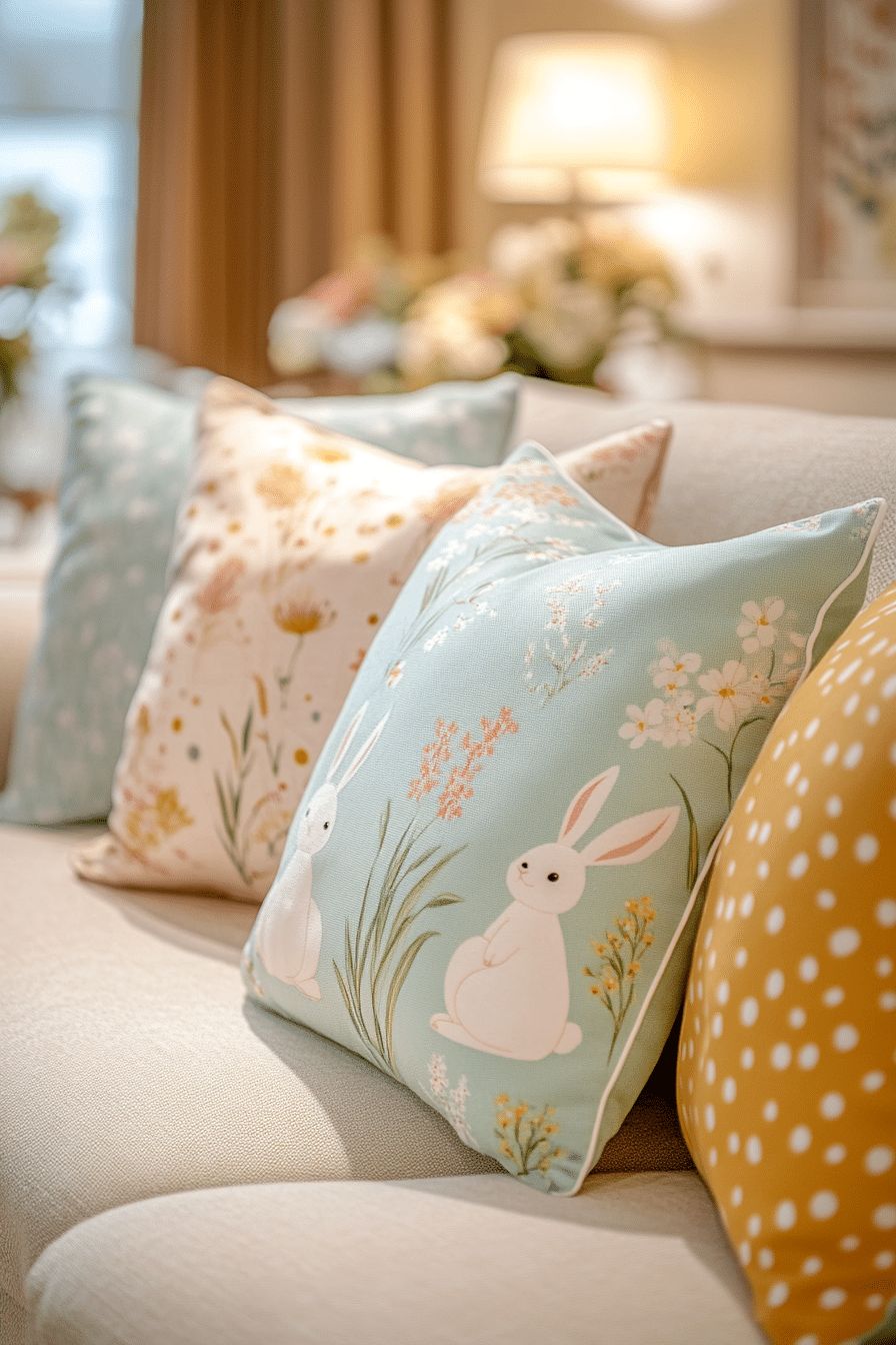 Soft Throw Pillows with Spring Colors