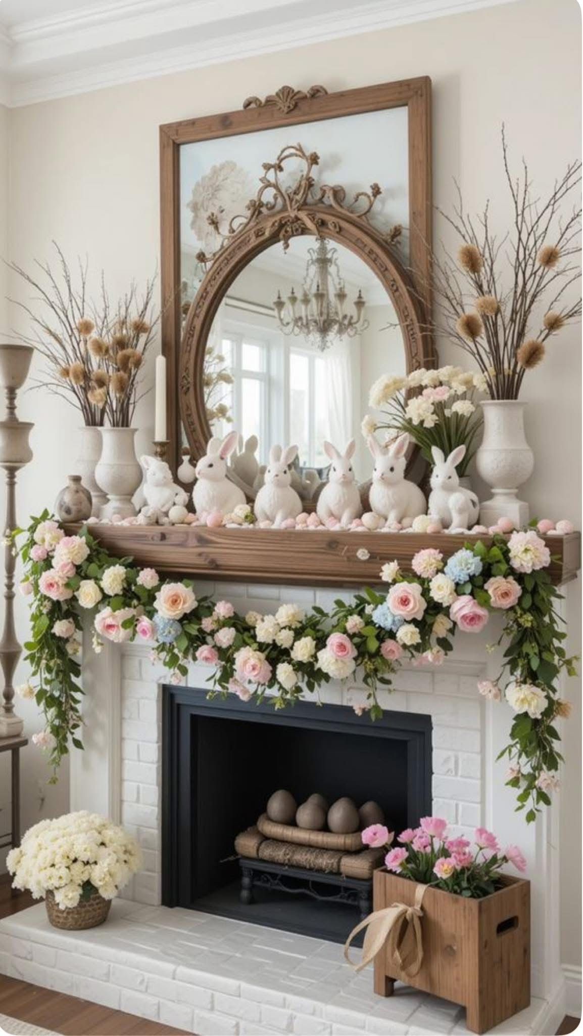 Spring-Themed Mantel Display