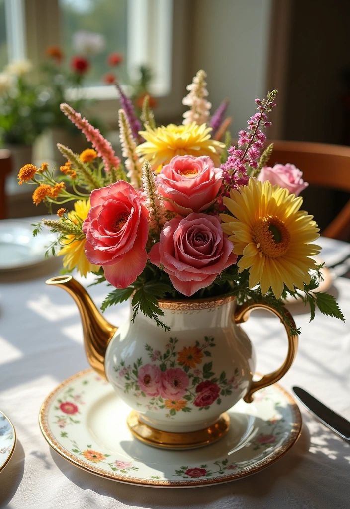 Tea Kettle Flower Arrangement