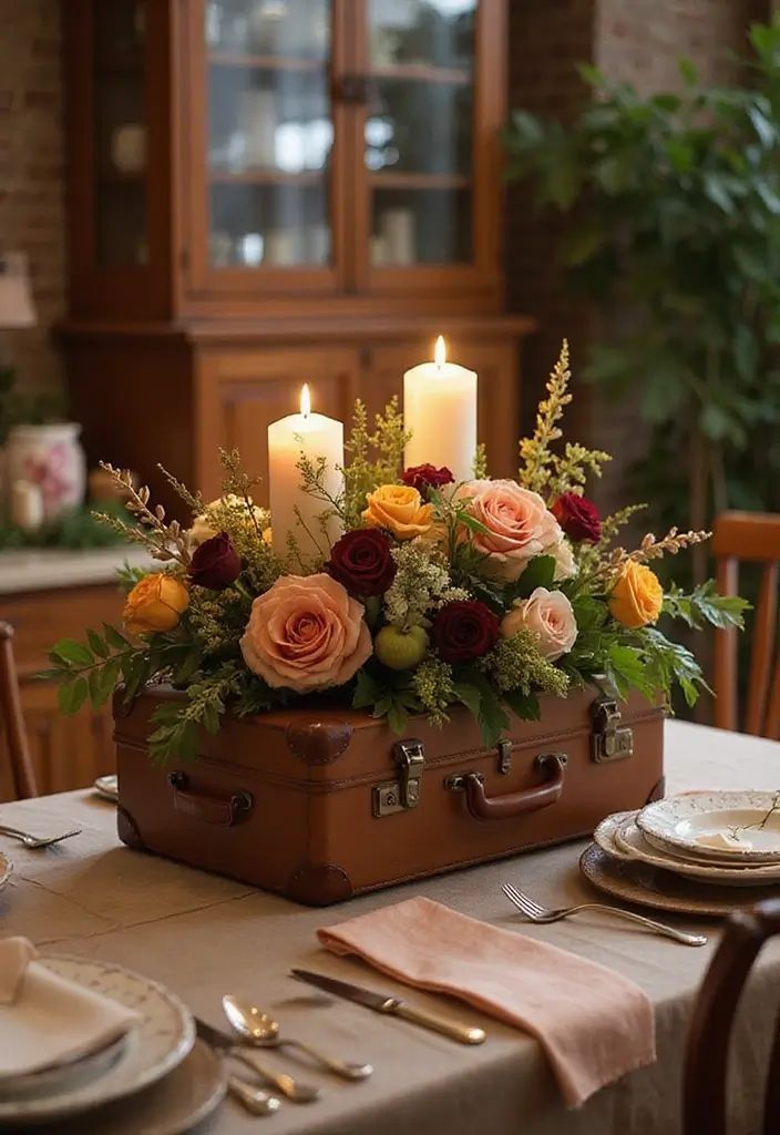 Vintage Suitcase Floral Display