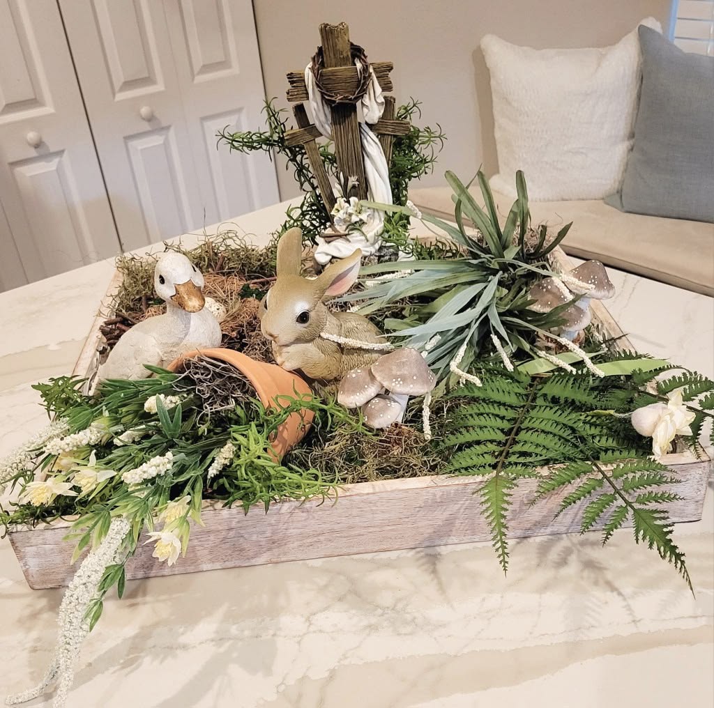 wooden tray with greenery