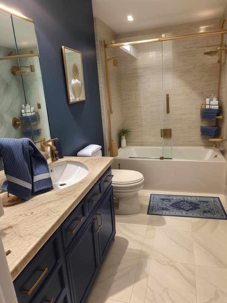 A soft navy bathroom cabinet