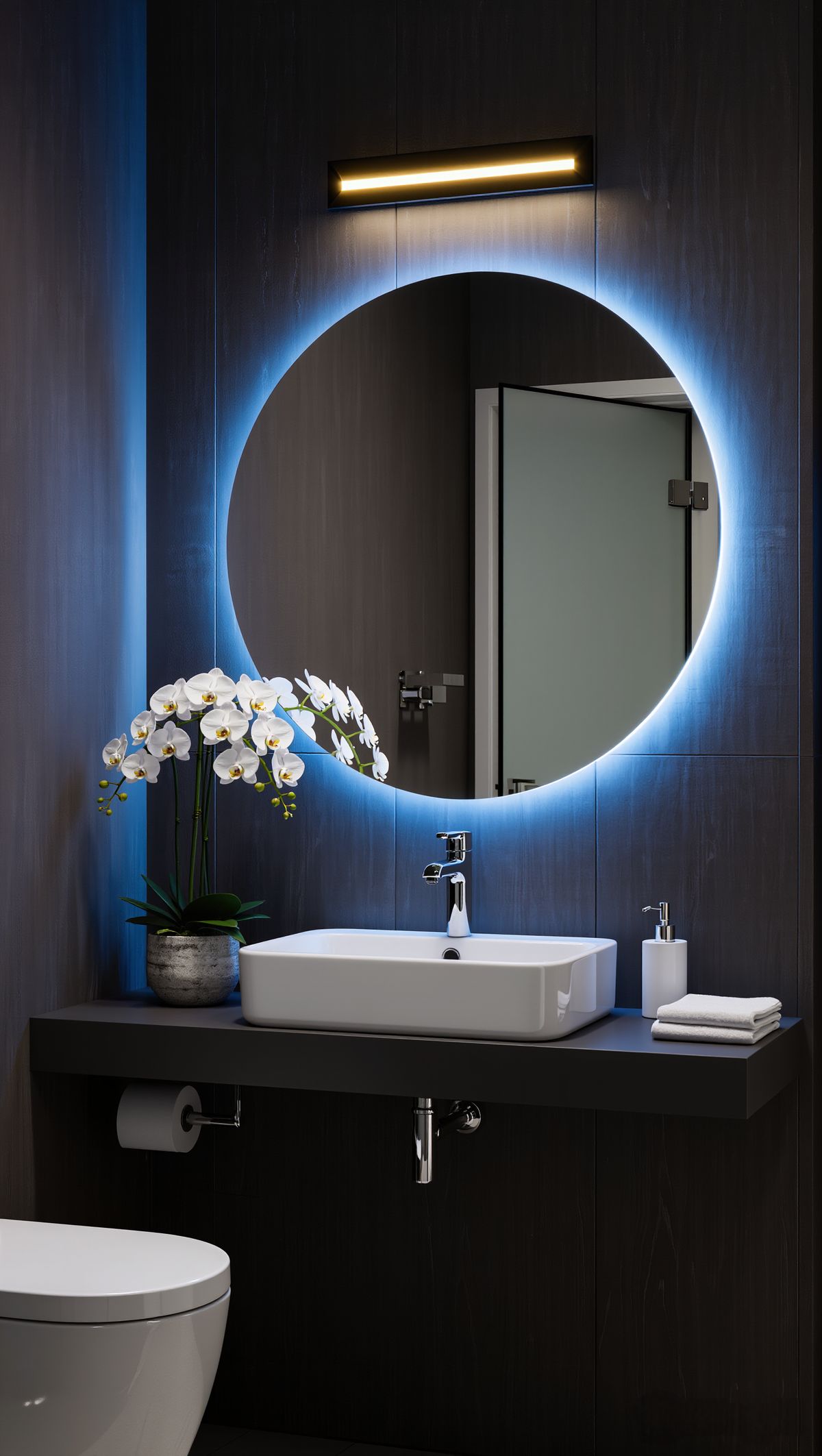 Backlit Mirror with Floating Vanity Lights