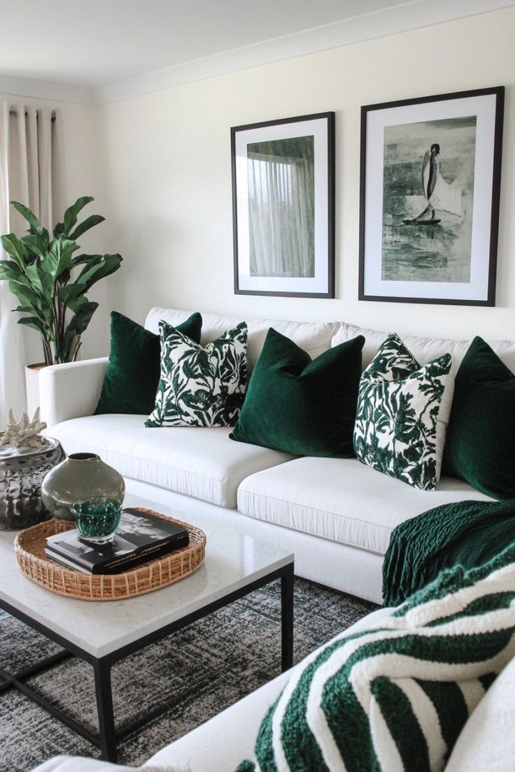 Black, White, and Deep Green living room