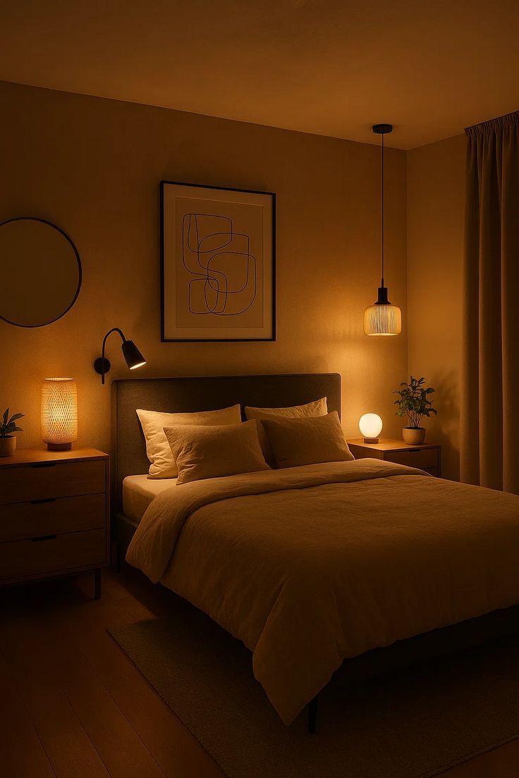 A dimmed light bedroom