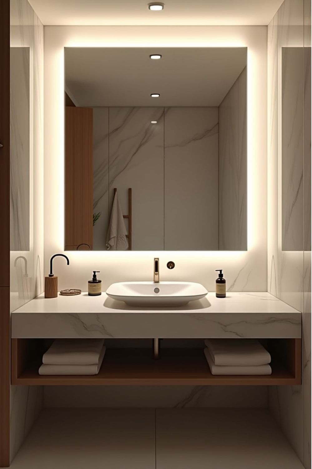 Frameless Round Mirror with Soft Strip Lighting