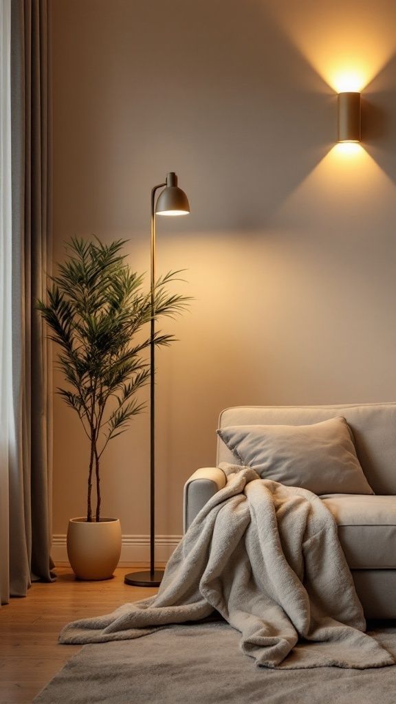 Layer Lighting with Candles and Lamps in the living room.