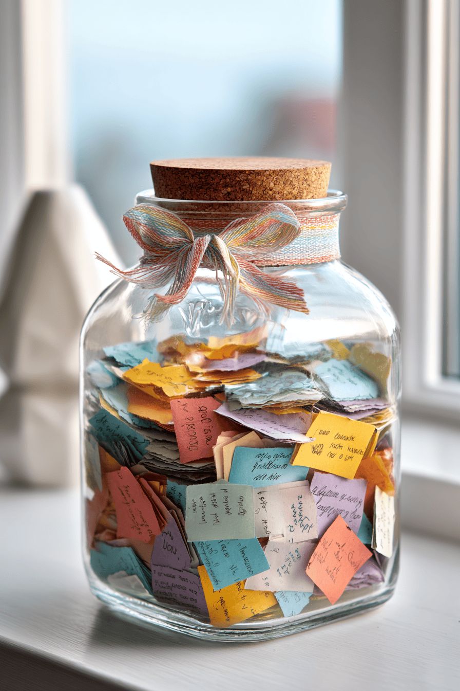 MASON JAR FILLED WITH HANDWRITTEN LETTERS