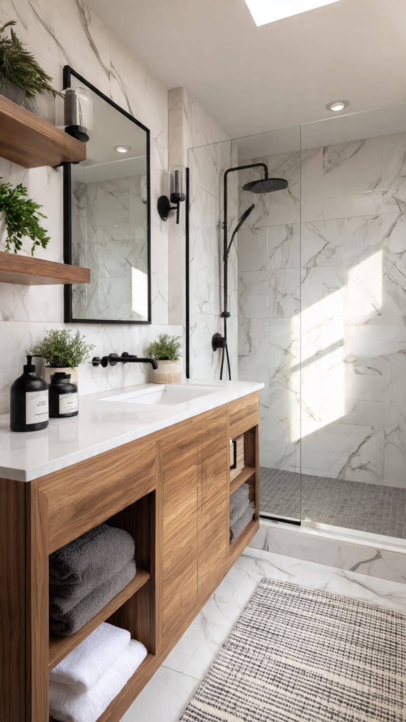 Matte Black Mirror Frame with Industrial Lighting