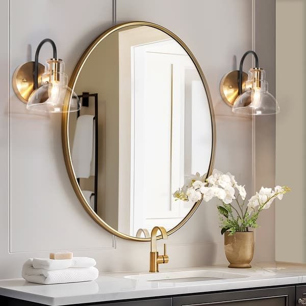 Oval Mirror with Crystal or Glass Wall Lights