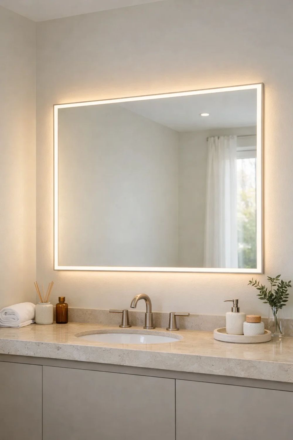 Oversized Mirror with Dual Wall Lights