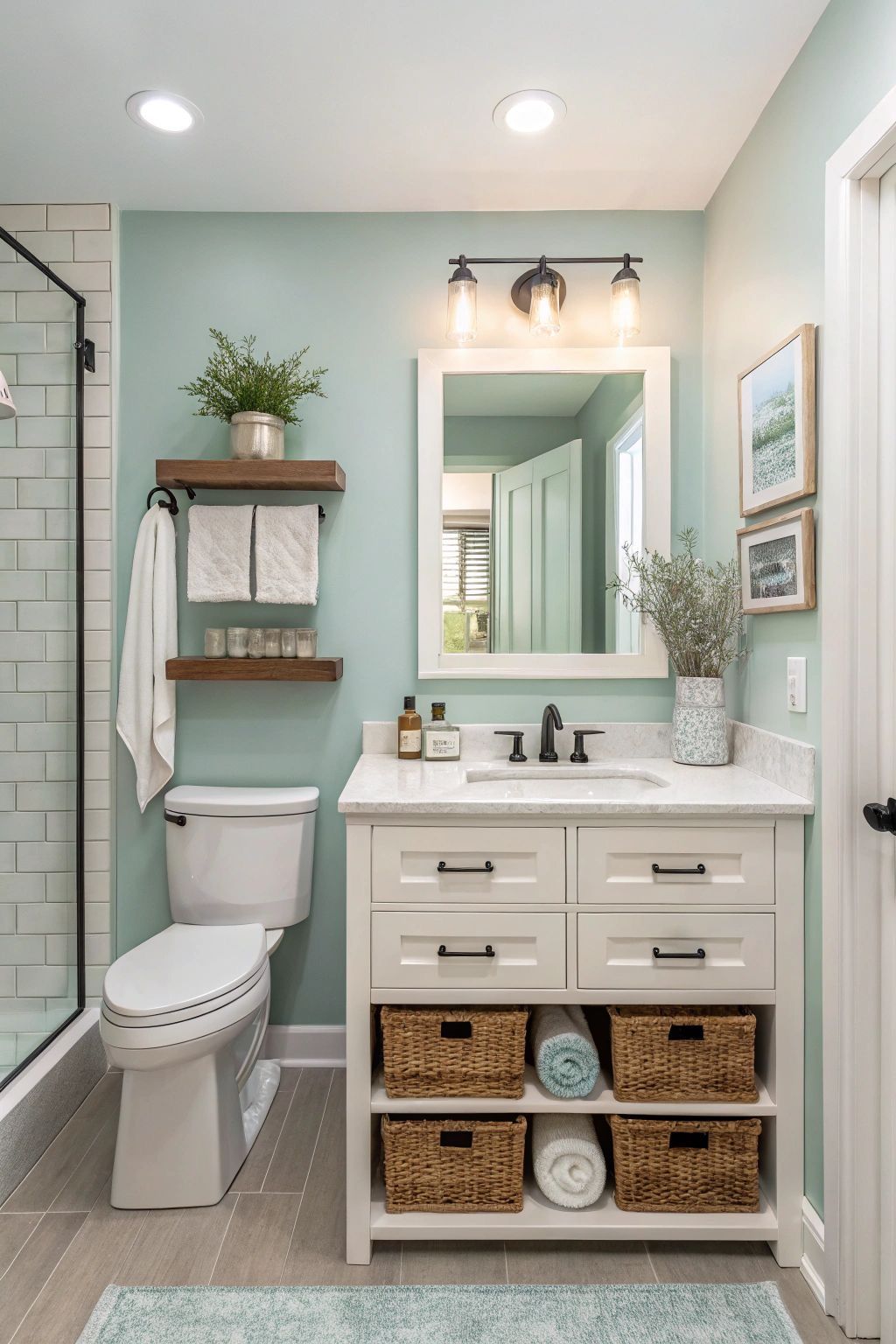 a mint-green bath mat