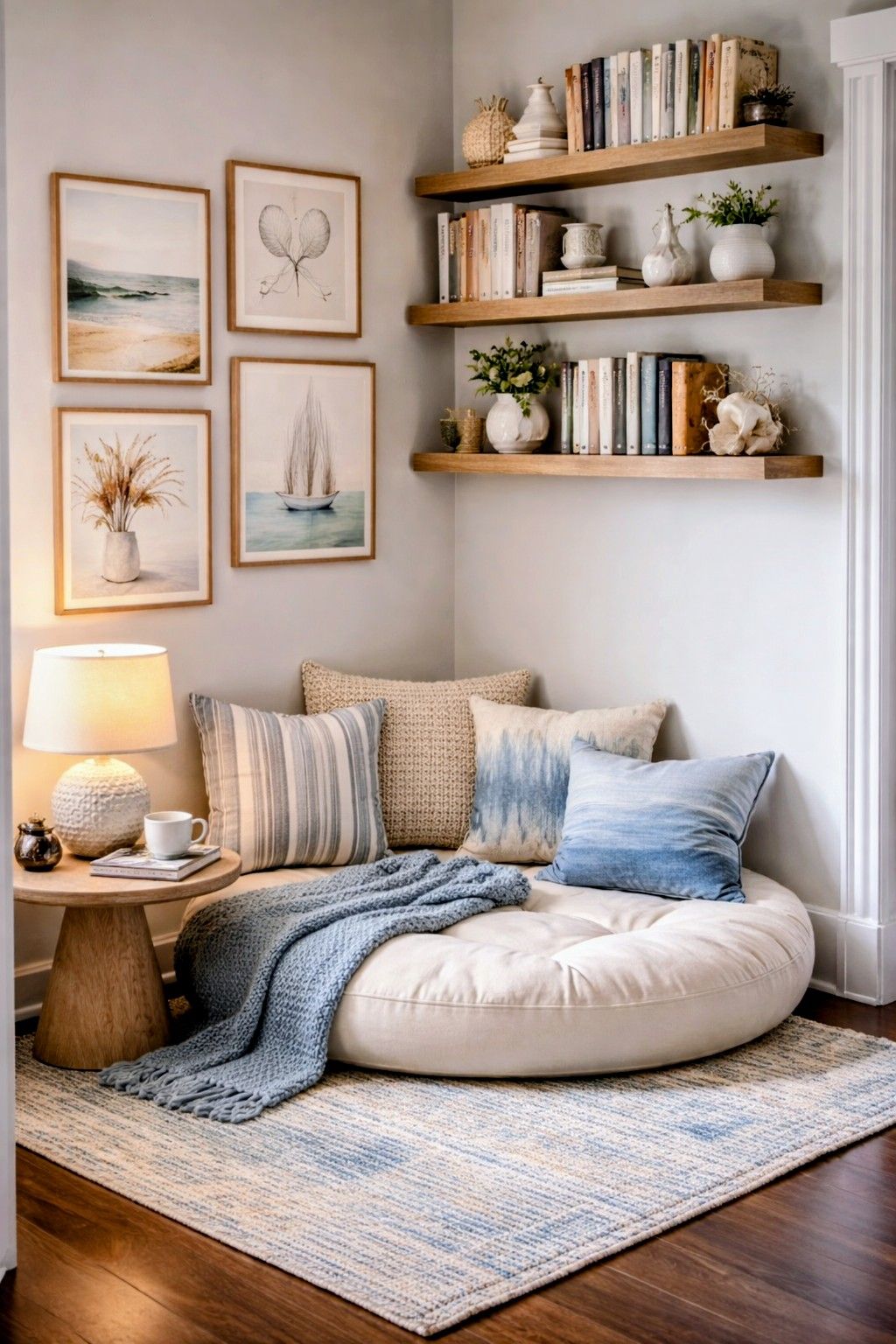 A decluttered reading nook area