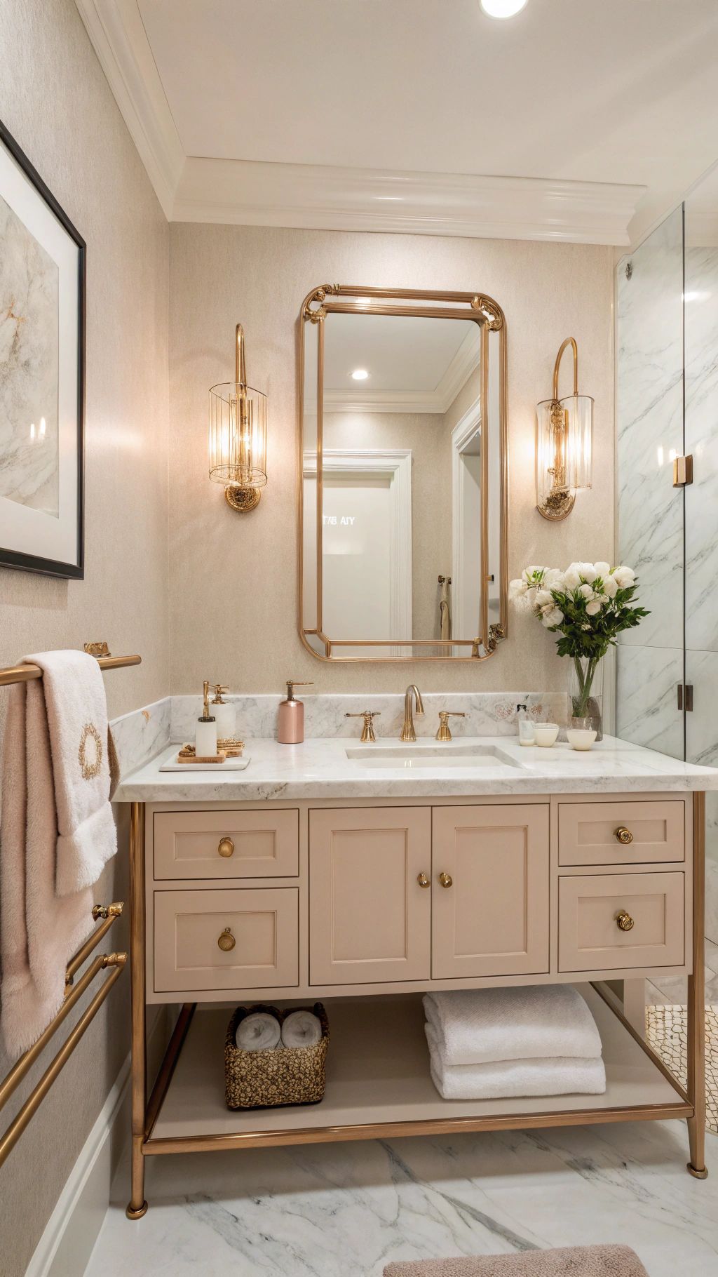 a soft gold knob pairs beautifully with blush or cream cabinetry