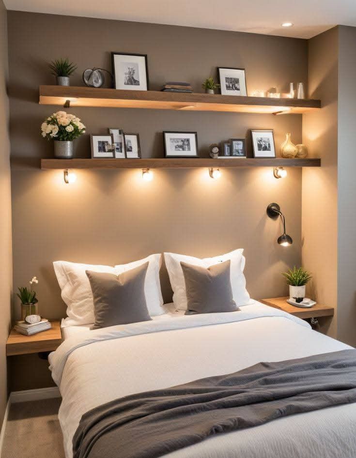 accent wall with floating shelves