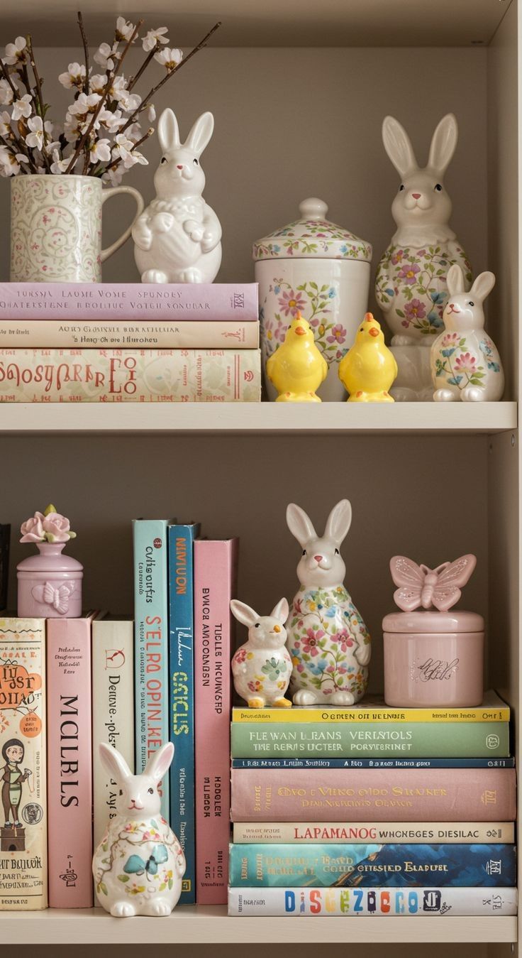 an easter themed shelf