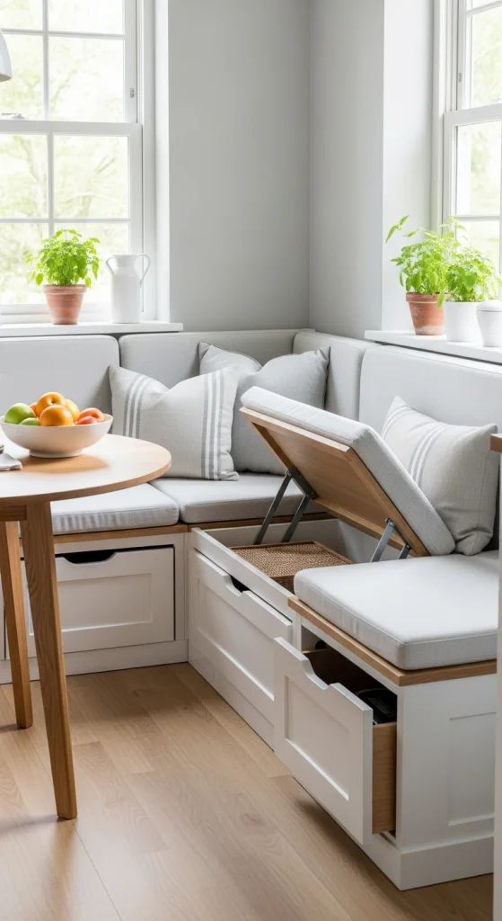 built-in seating with storage underneath.