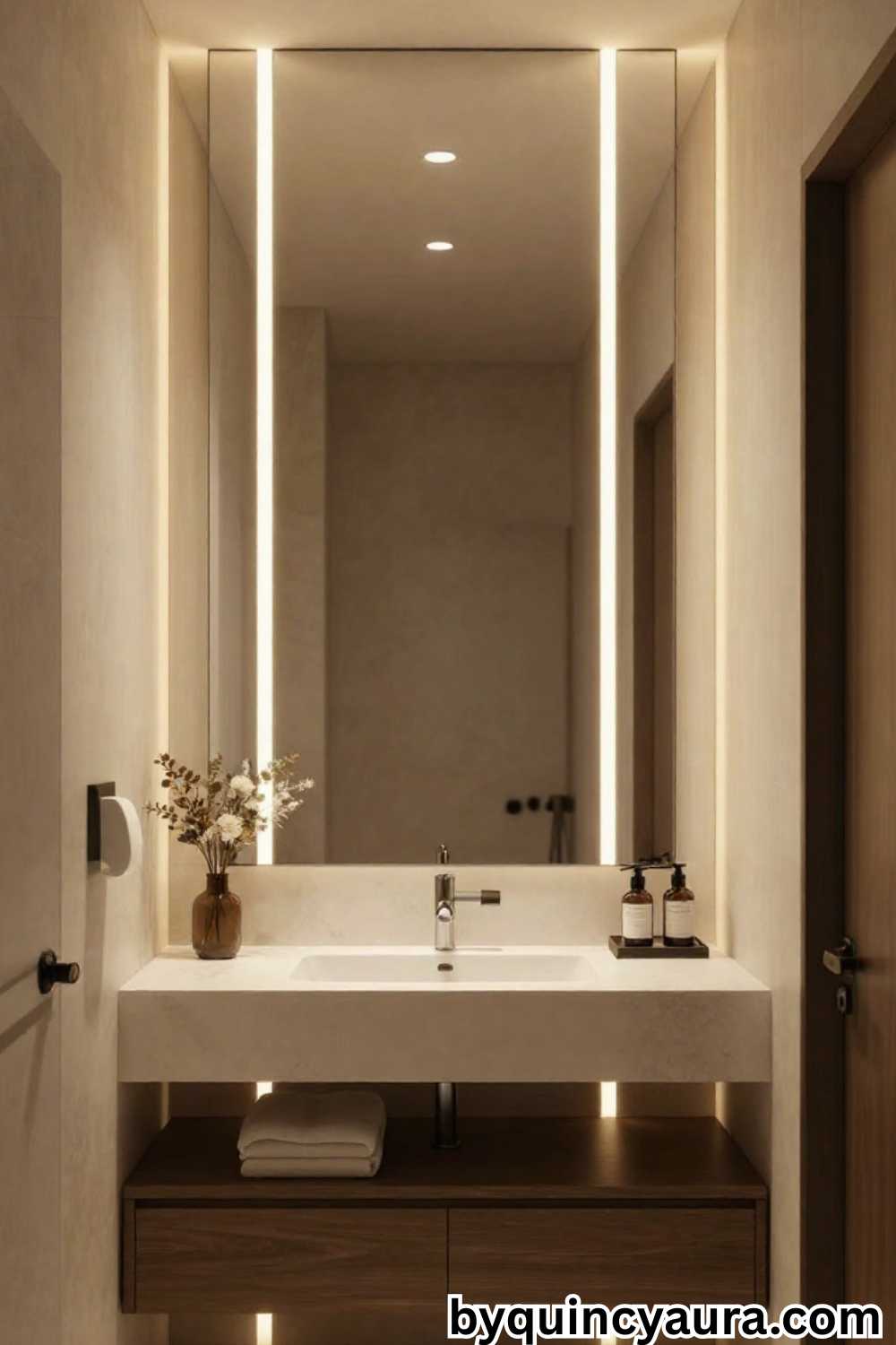 Full-Height Mirror with Vertical LED Panels