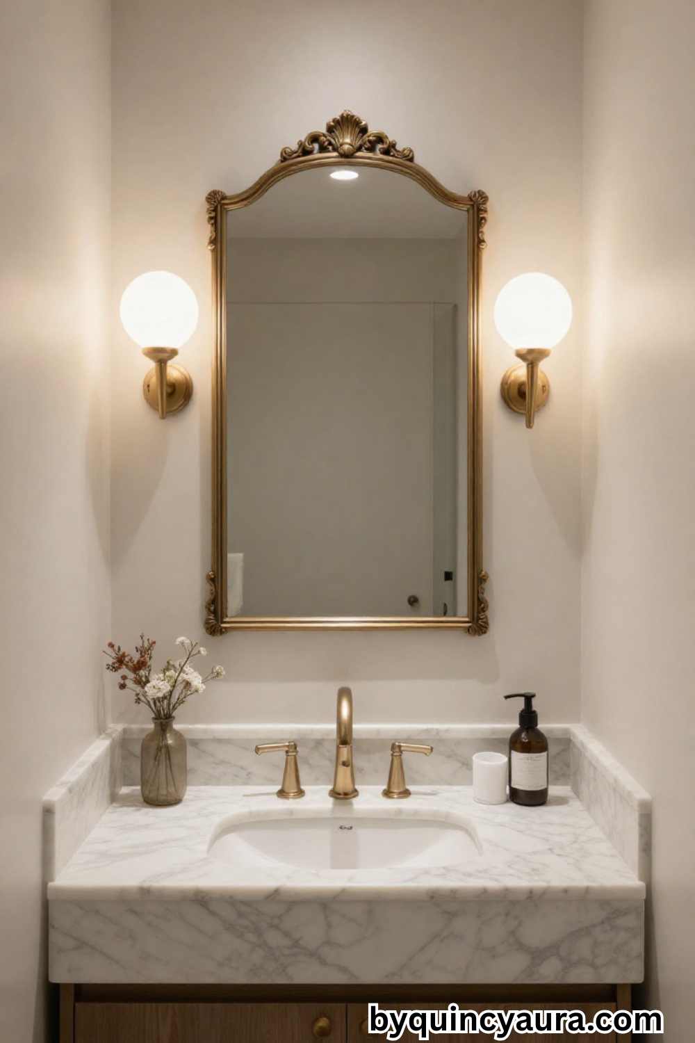 Antique-Style Mirror with Soft Globe Lighting